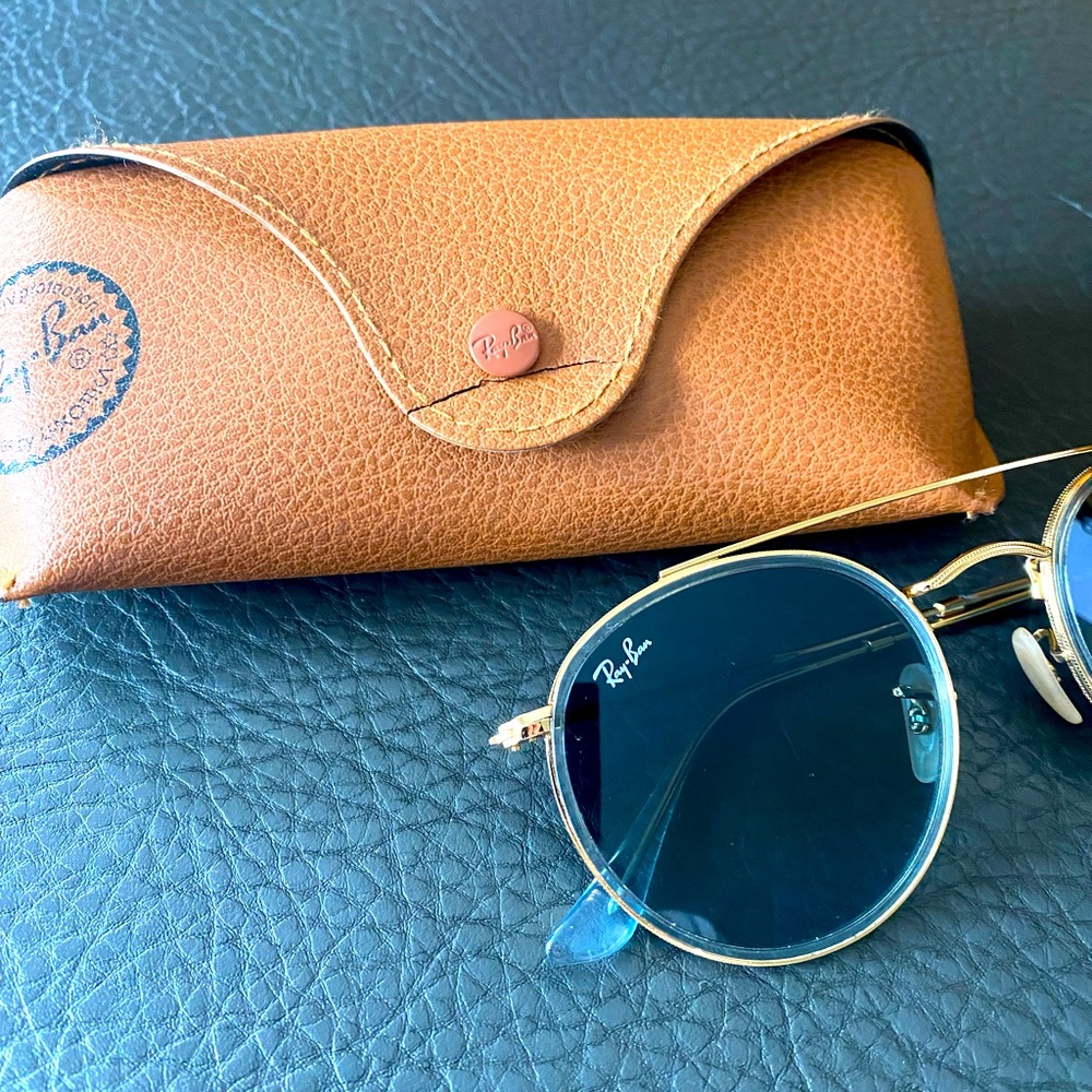 Ray Ban sunglasses- gold round frame w/ blue lens